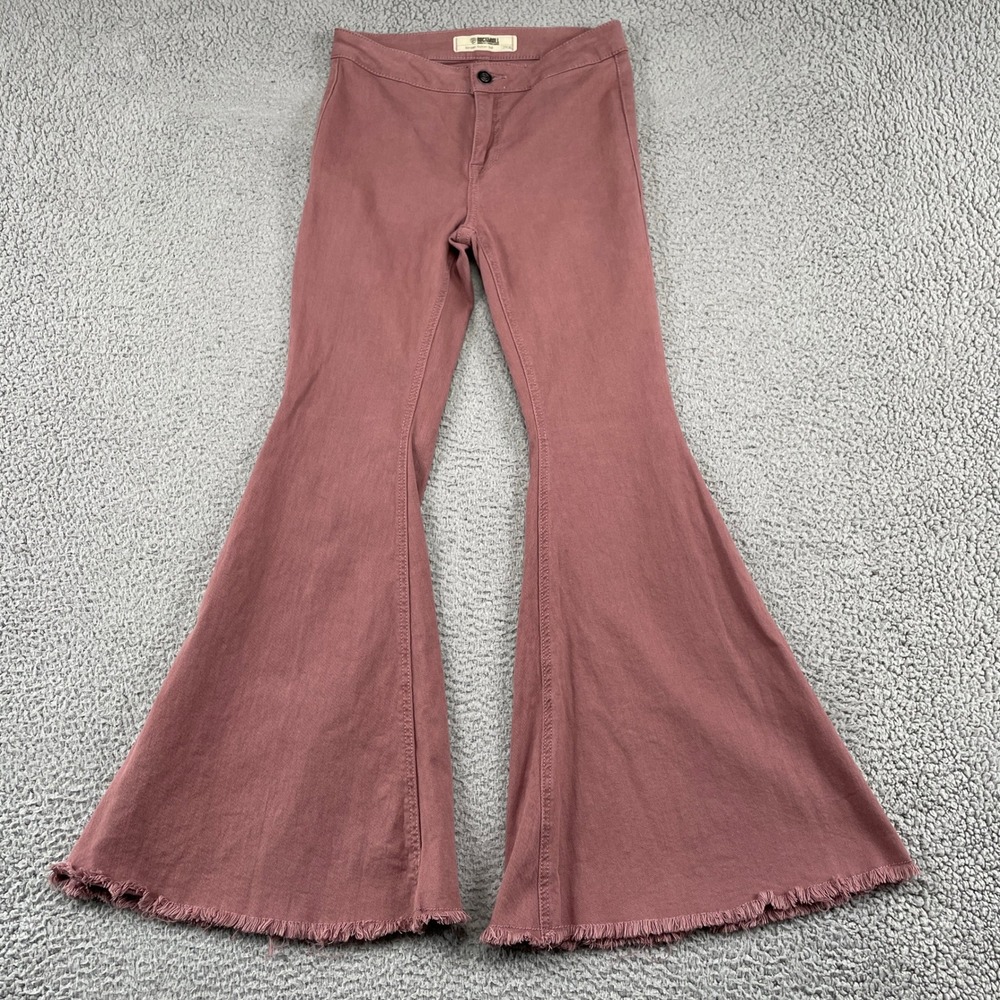 Rock & Roll Denim Jeans Womens 27 Pink Bargain Button Bell Flare Frayed Raw Hem
